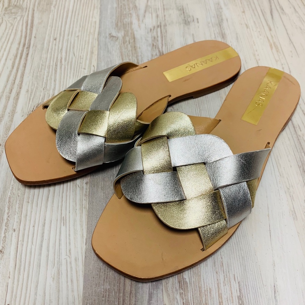 NEW Kaanas Gramado Gold Silver Leather Sandal 6